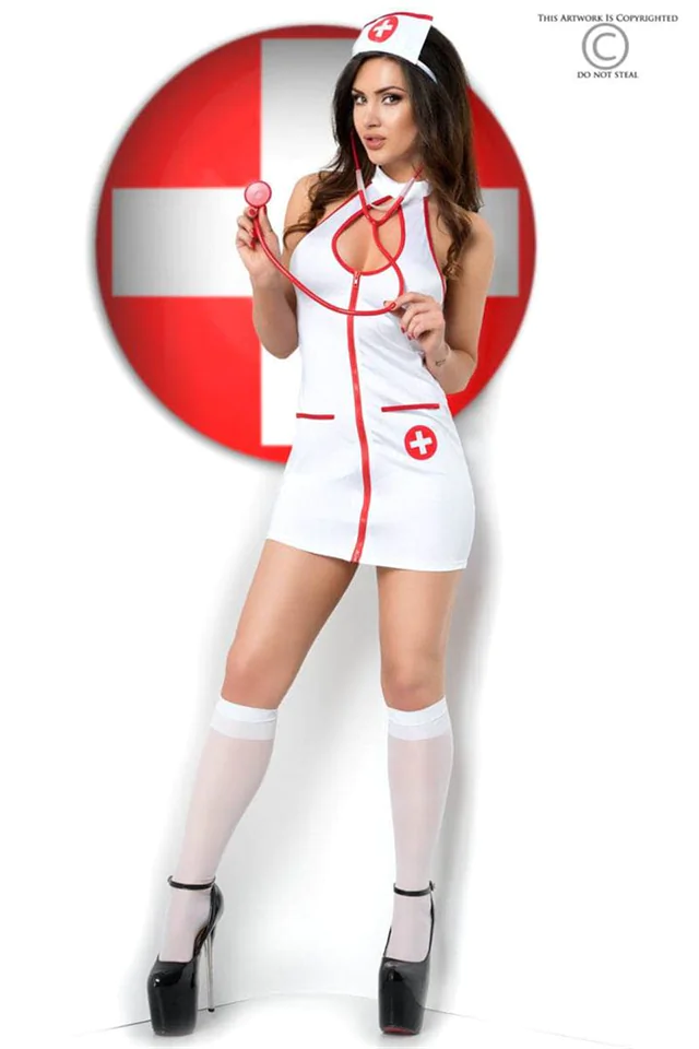 CR 3854  S/M  White Sexy Nurse Costume Dress