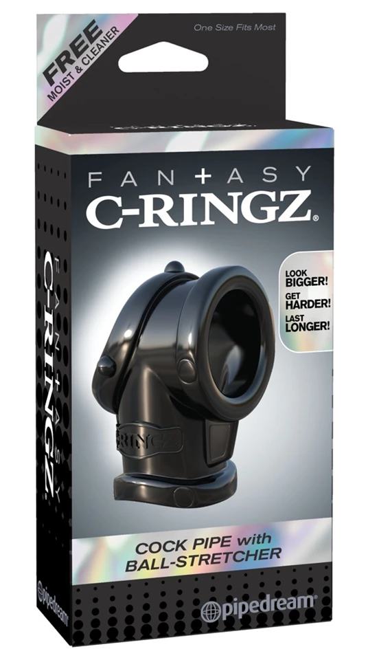 Fantasy Cock Pipe - péniszgyűrű és herenyújtó-gyűrű (fekete)