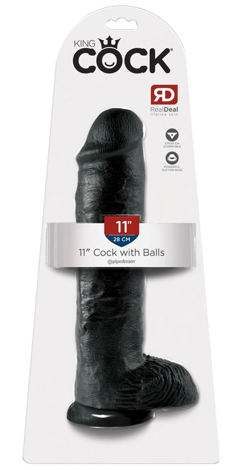 King Cock 11 - nagy tapadótalpas, herés dildó (28cm) - feket