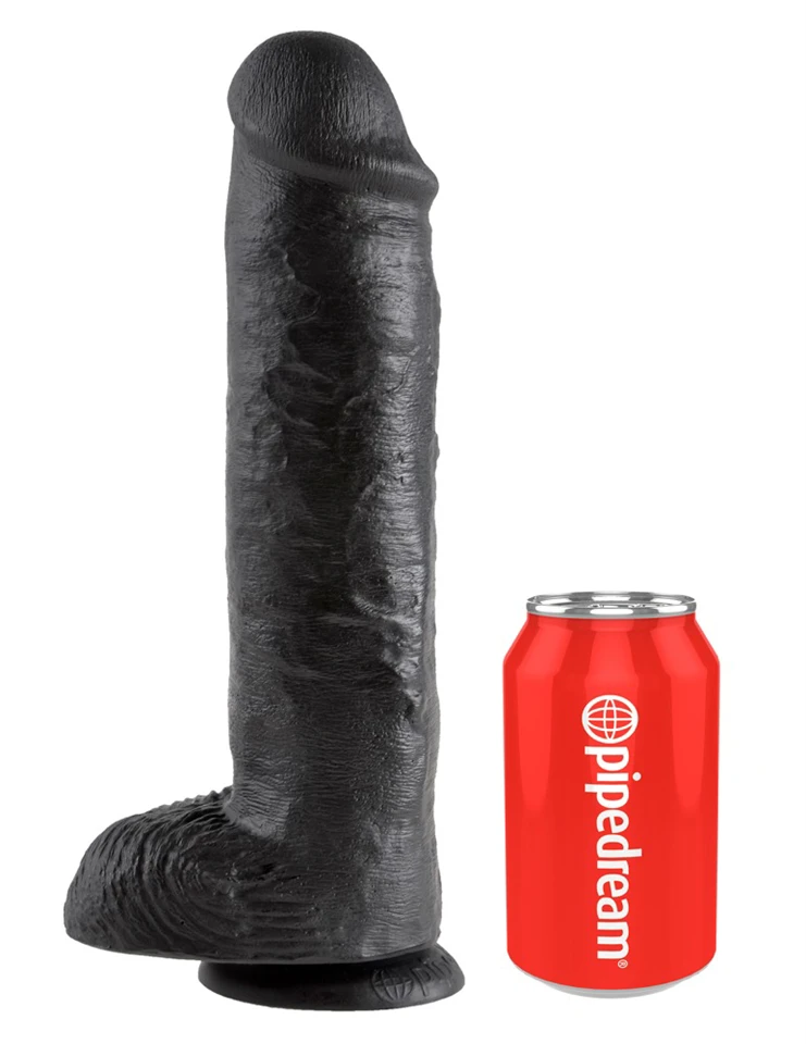 King Cock 11 - nagy tapadótalpas, herés dildó (28cm) - feket