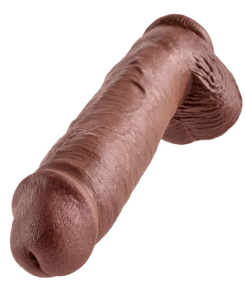 King Cock 11 - nagy tapadótalpas, herés dildó (28cm) - barna