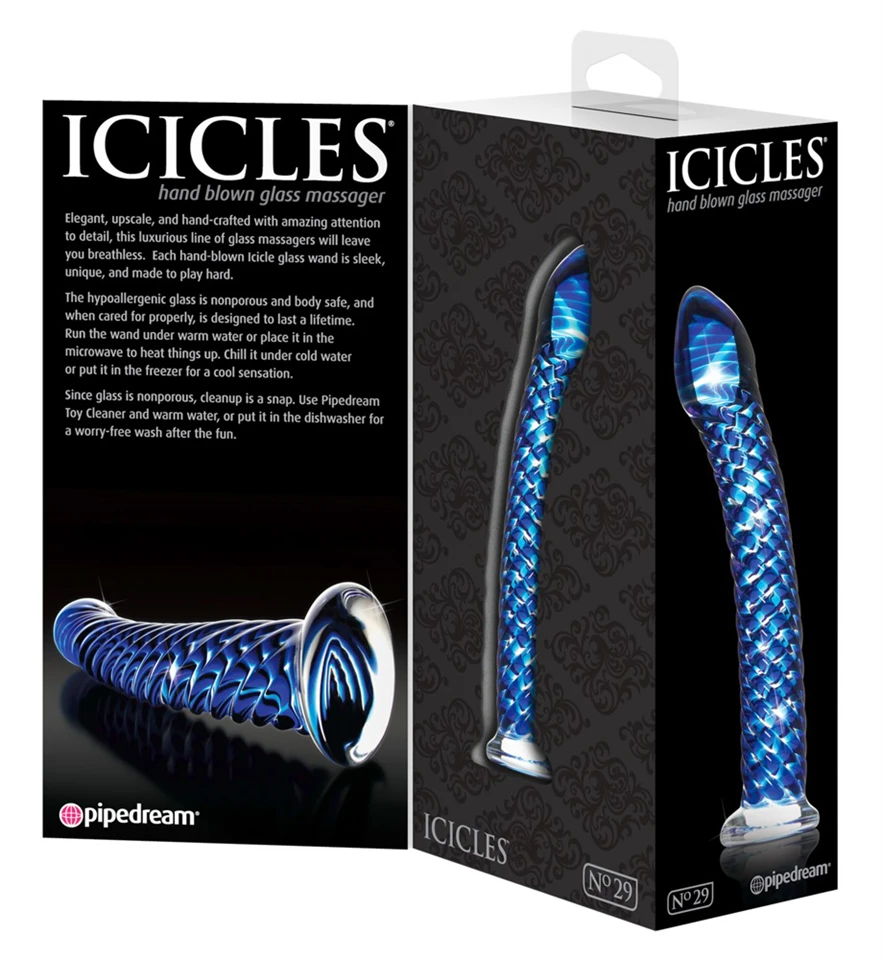 Icicles No. 29 - spirális, péniszes üveg dildó (kék)
