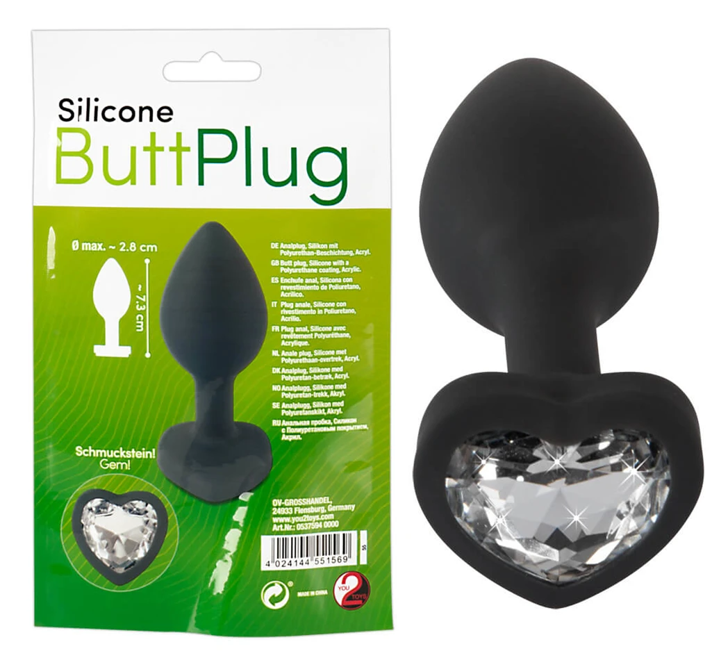 You2Toys Silicone Butt Plug - fehér köves, szíves anál dildó