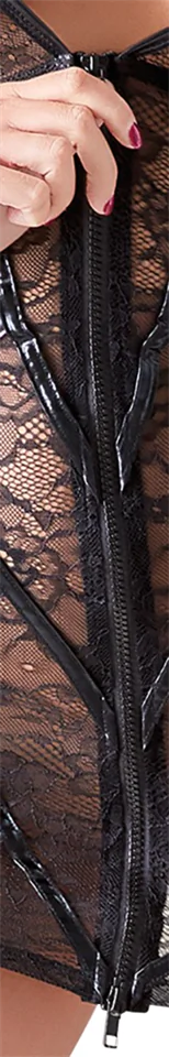 Cottelli - fényes csíkos csipke ruha (fekete)