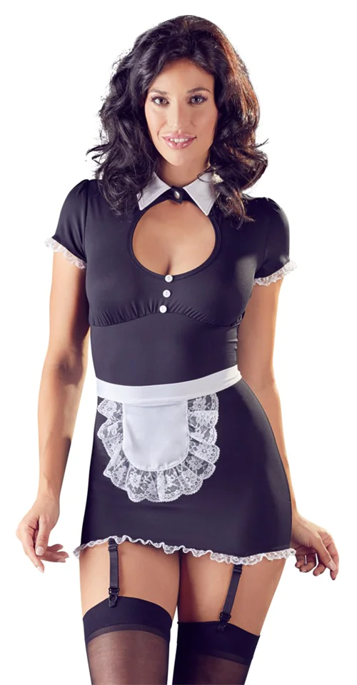 Cottelli - harisnyatartós szobalány ruha (fekete-fehér)