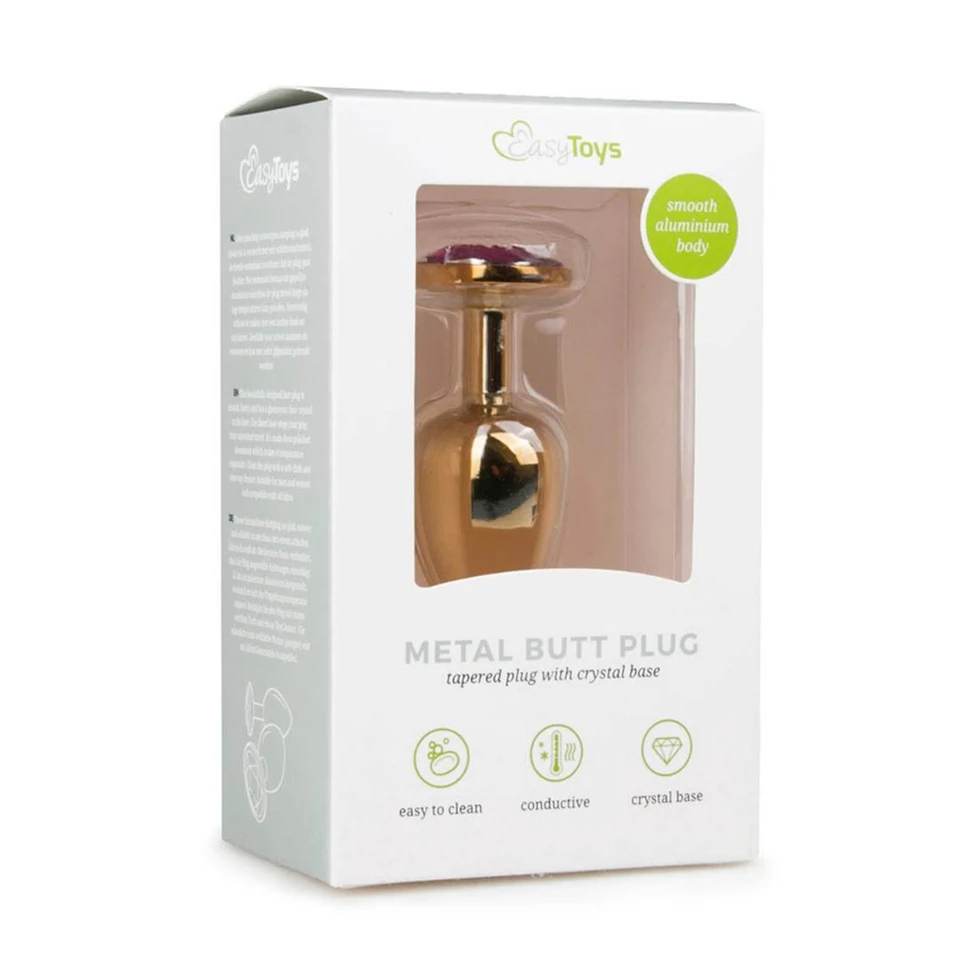 Easytoys Metal No.1 - lila köves kúp anál dildó - arany (2,5