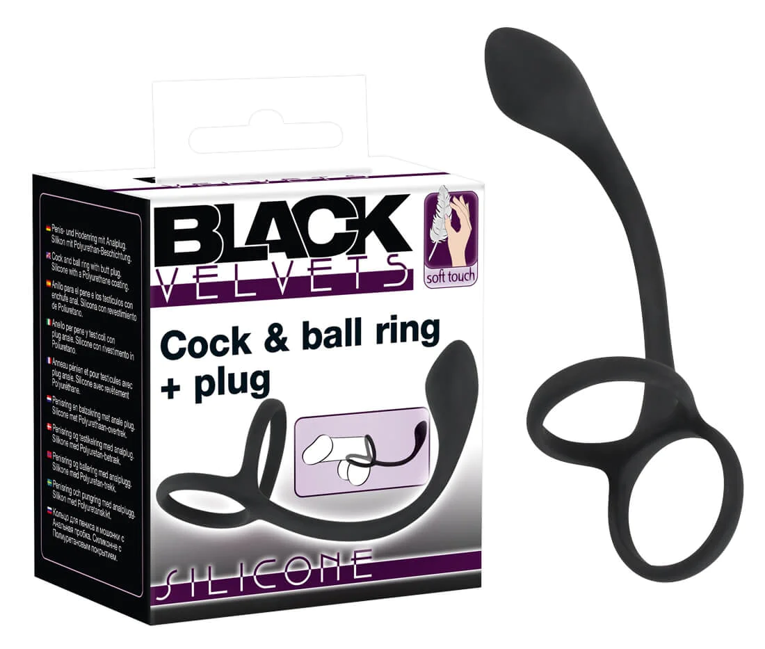 Black Velvet - vékony análdildó pénisz- és heregyűrűvel (fek