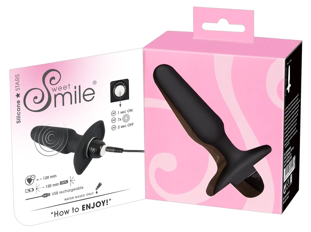 Smile Butt Plug - akkus, szilikon anál vibrátor (fekete)