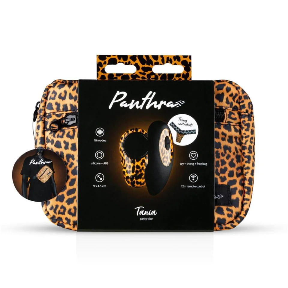 Panthra Tania - akkus, rádiós, vibrációs bugyi (leopárd-feke