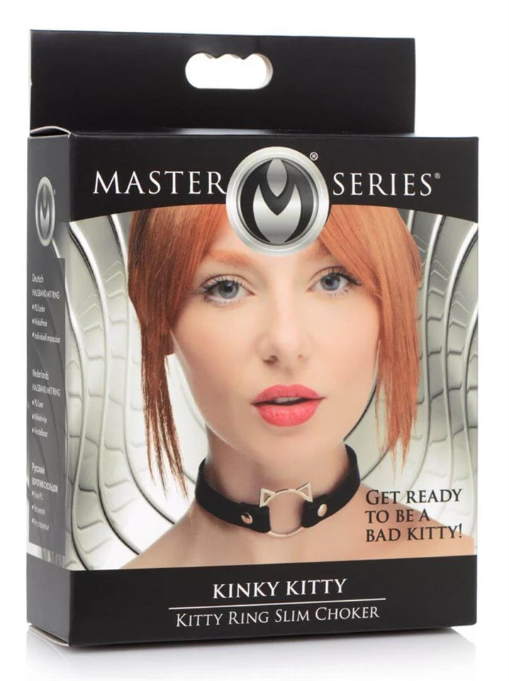 Master Series Kinky Kitty - nyakörv cica fej karikával (feke
