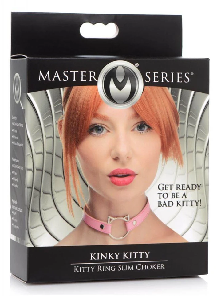 Master Series Kinky Kitty - nyakörv cica fej karikával (pink