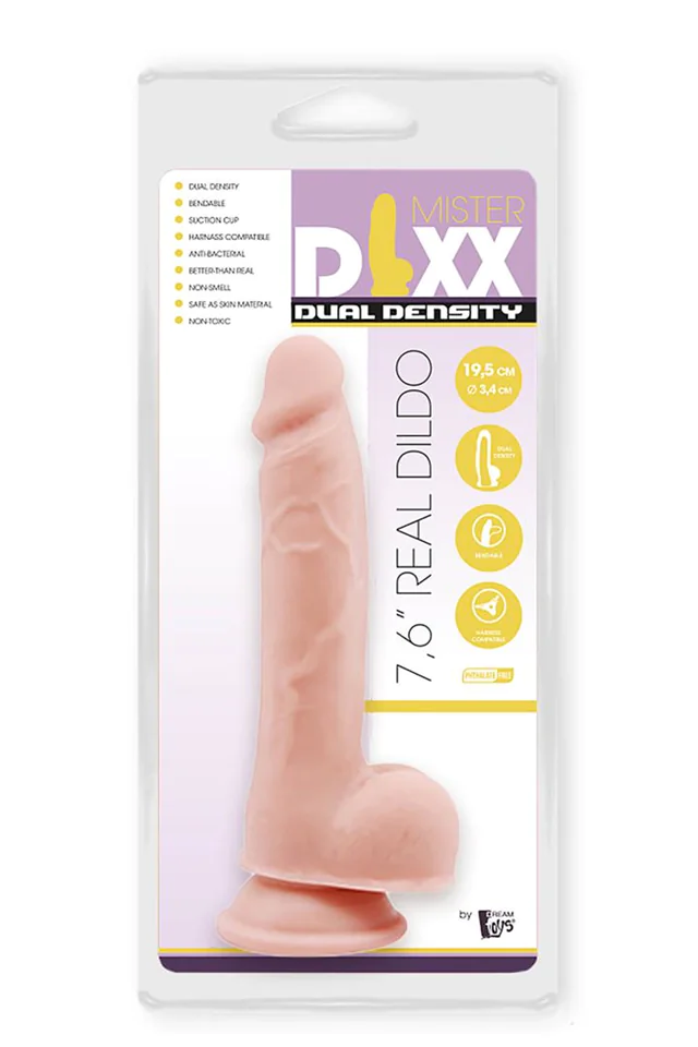 Mr. Dixx 7.6 - tapadótalpas, herés dildó - natúr (19,5cm)