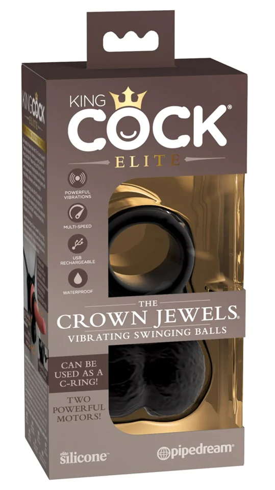 King Cock Elite Crown Jewels - lengőhere, vibrációs péniszfeltét (fekete)