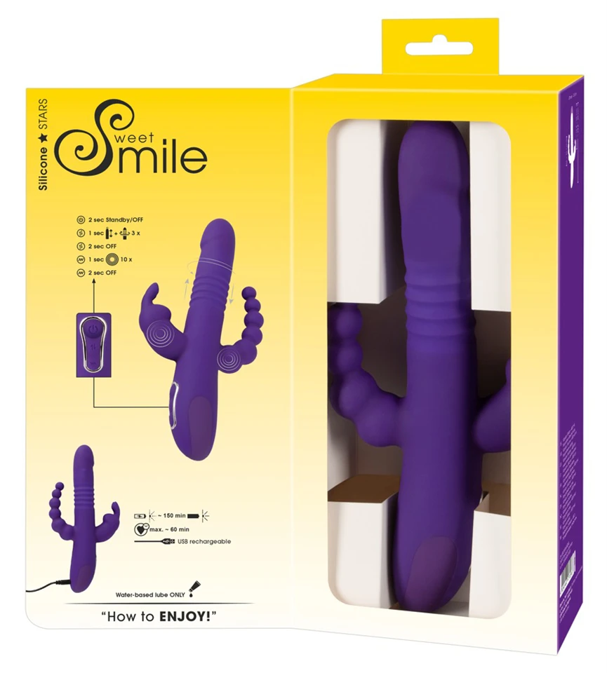 SMILE Triple - akkus, tripla karos, forgó-lökő vibrátor (lila)