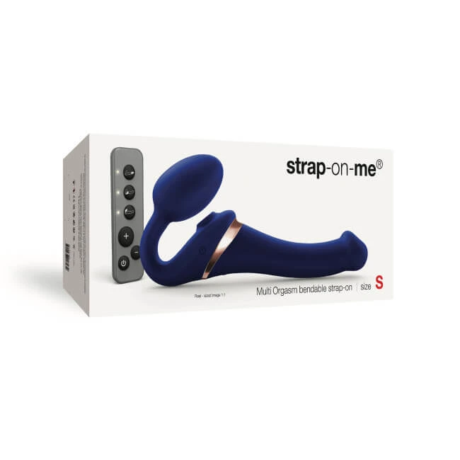 Strap-on-me S - pánt nélküli felcsatolható, léghullámos vibrátor - kicsi (kék)