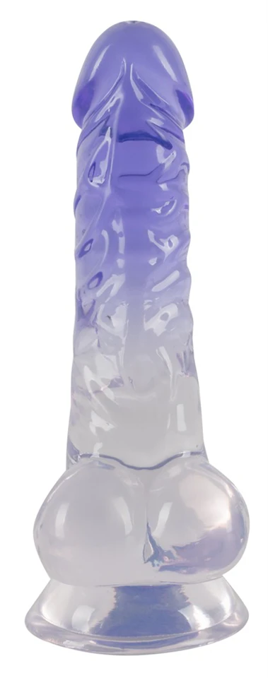 Crystal Clear - talpas herés dildó - 19,5 cm (áttetsző-lila)