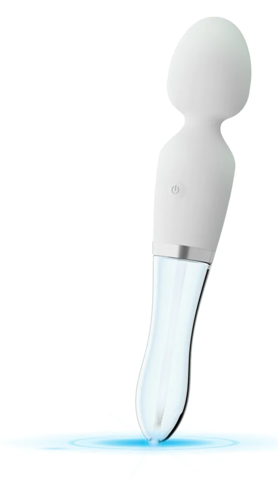 Liaison Wand - akkus, szilikon-üveg LED-es vibrátor (áttetsző-fehér)
