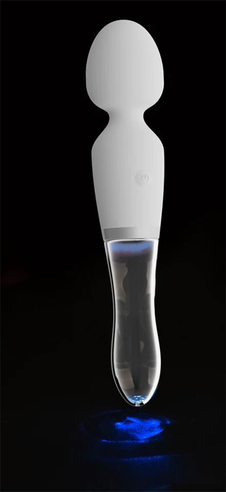 Liaison Wand - akkus, szilikon-üveg LED-es vibrátor (áttetsző-fehér)