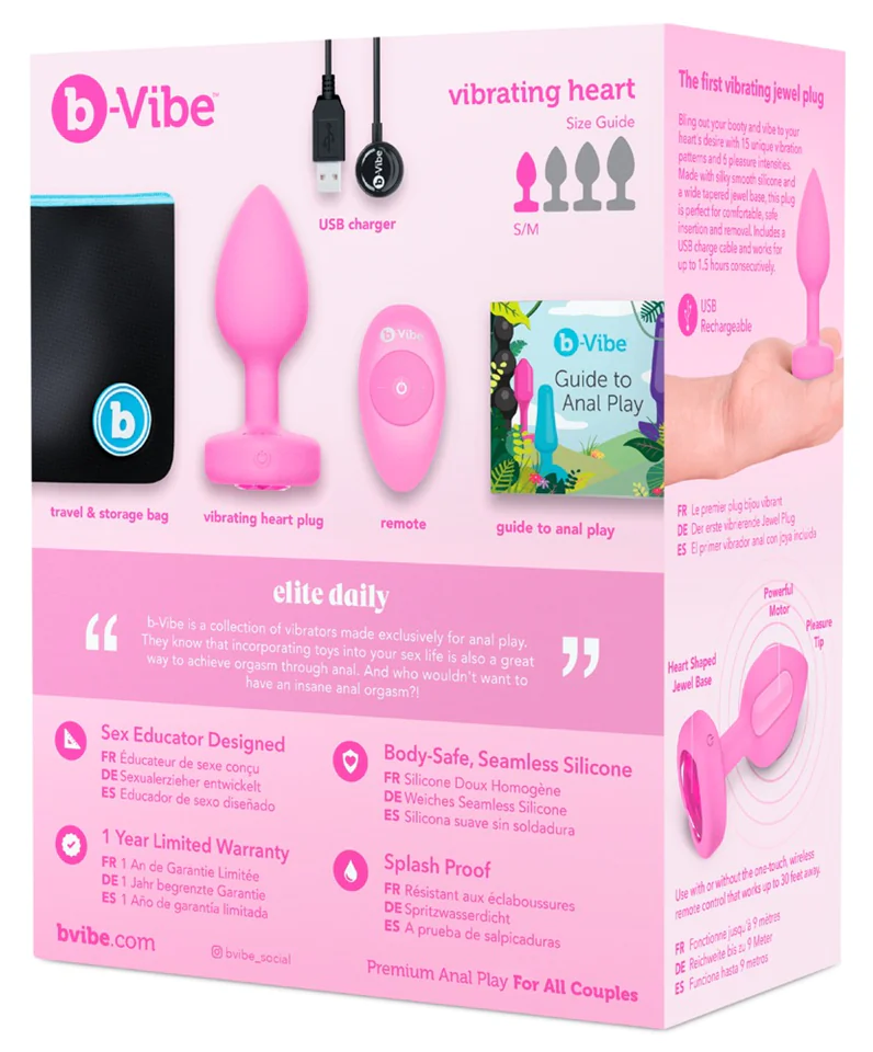 b-vibe heart - akkus, rádiós anál vibrátor (pink)