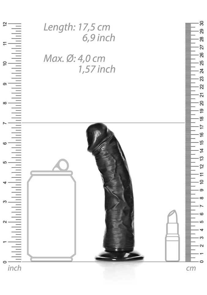 RealRock Curved - tapadótalpas, hajlított realisztikus dildó - 15,5cm (fekete)