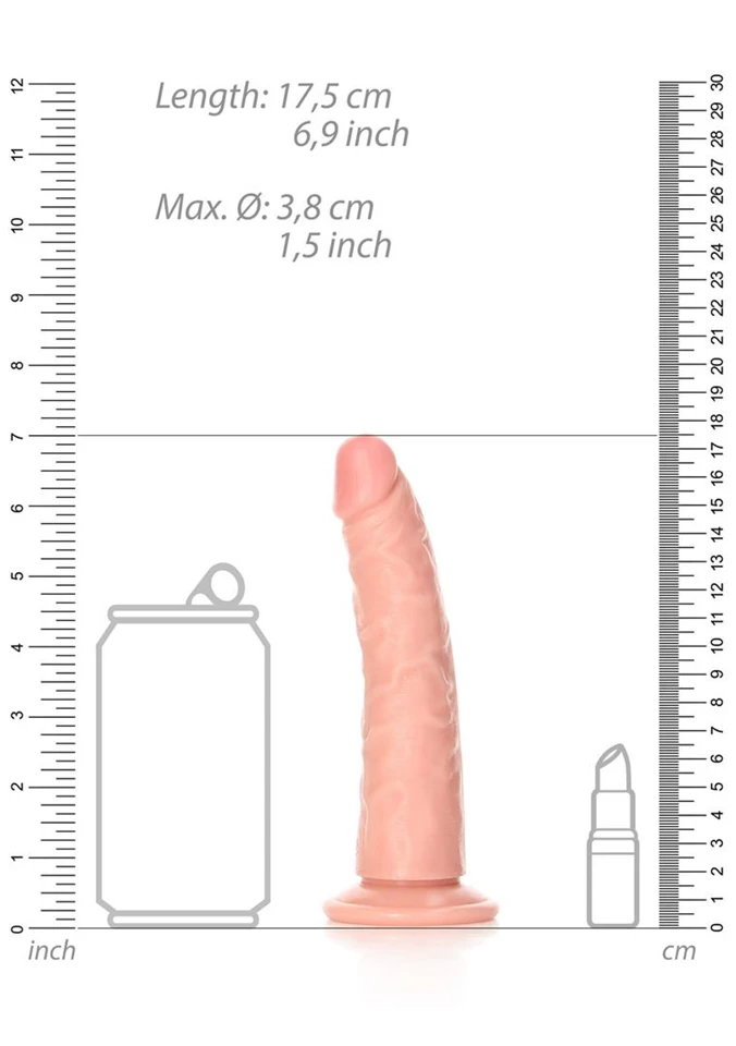 RealRock Slim - tapadótalpas, realisztikus dildó - 15,5cm (natúr)