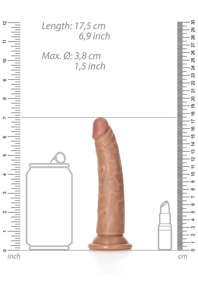 RealRock Slim - tapadótalpas, realisztikus dildó - 15,5cm (sötét natúr)