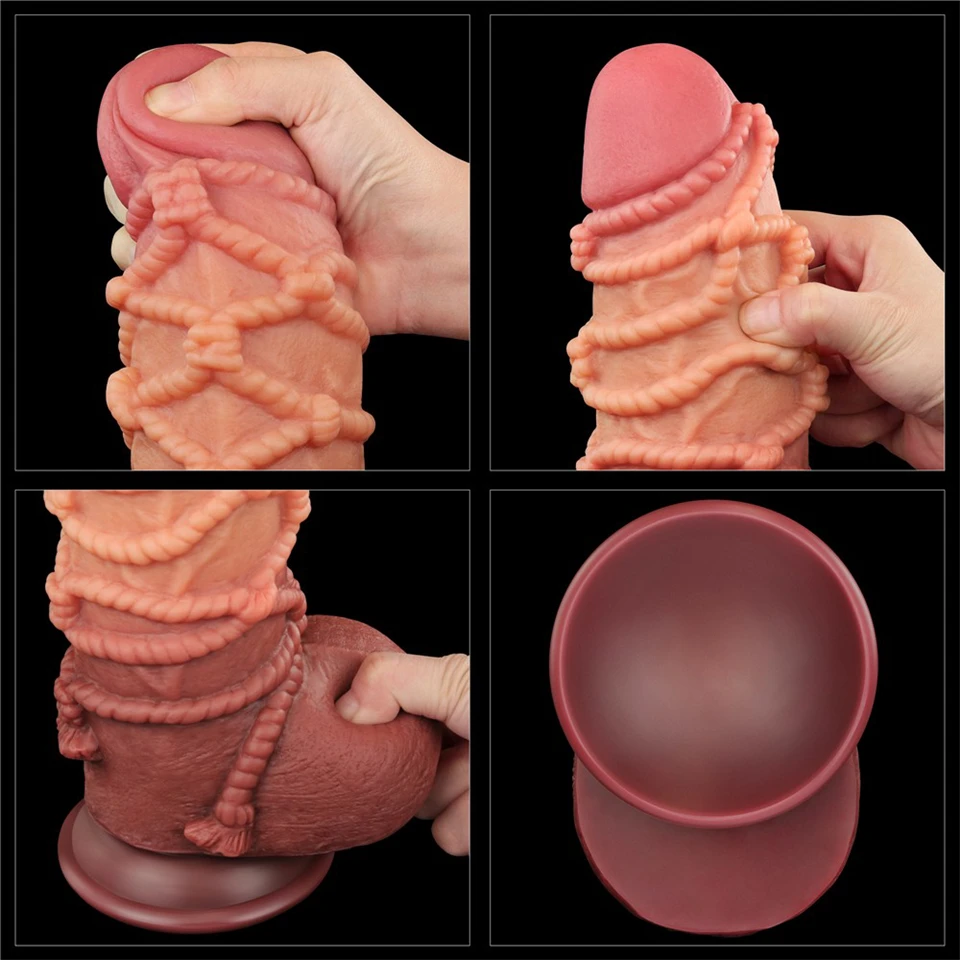 9.5'' Dual layered Platinum Silicone Cock with Rope