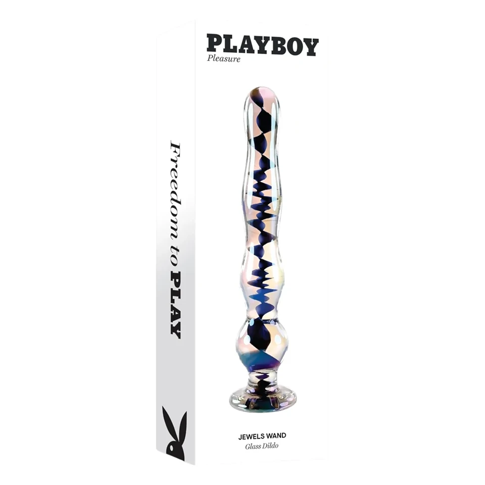 Playboy Jewels - hullámos üveg dildó (áttetsző)