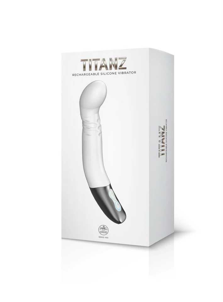 TITANZ 8" SILICONE RECHARGEABLE VIBRATOR IN IVORY WHITE