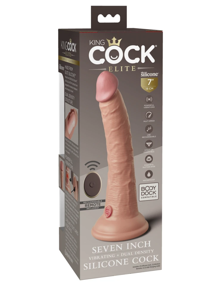 7" Dual Density Vibrating Silicone Cock with Remote  Light