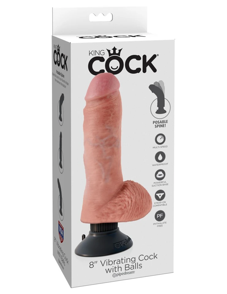 8" Vibrating Cock with Balls  Light