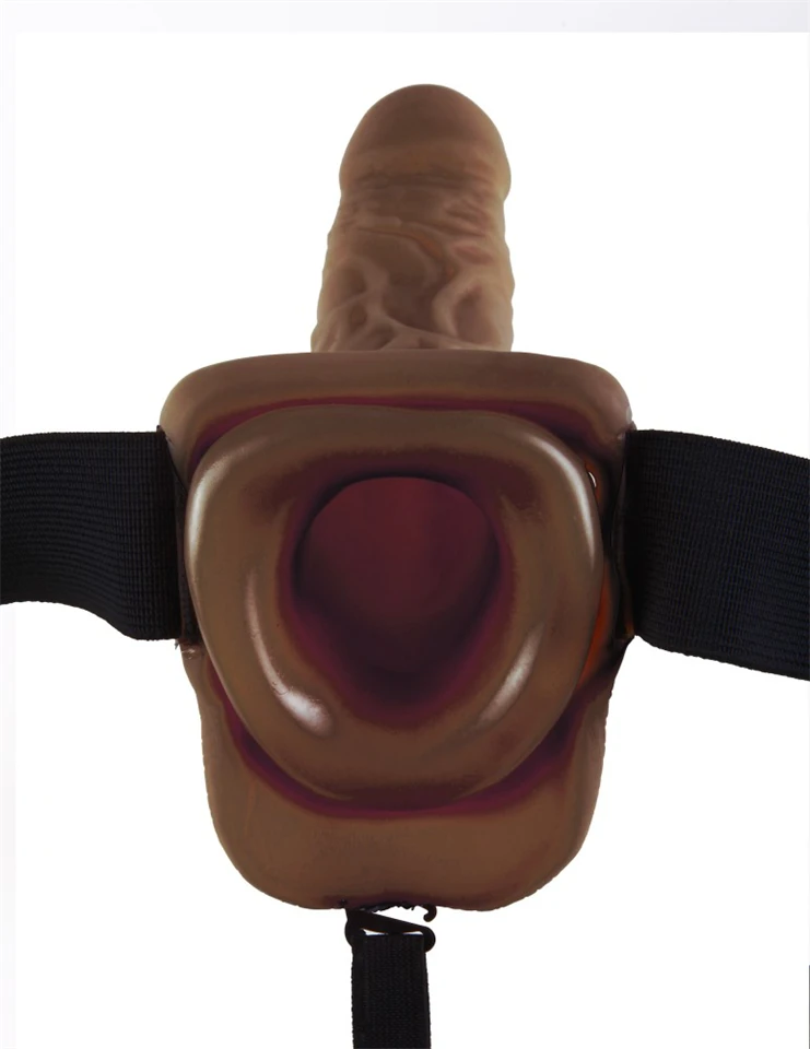 9" Hollow Strap-On with Balls  Brown/Black