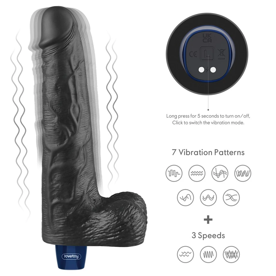 10" REAL SOFTEE Rechargeable Vibrating Dildo(Black)