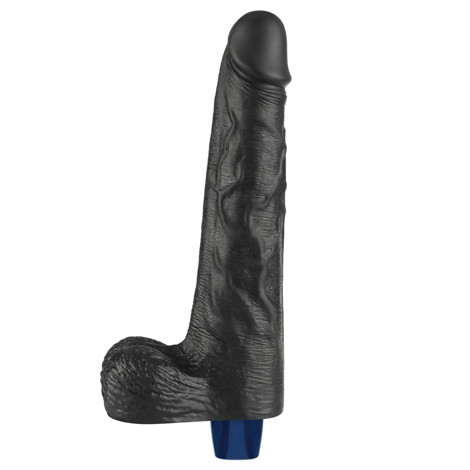 10" REAL SOFTEE Rechargeable Vibrating Dildo(Black)