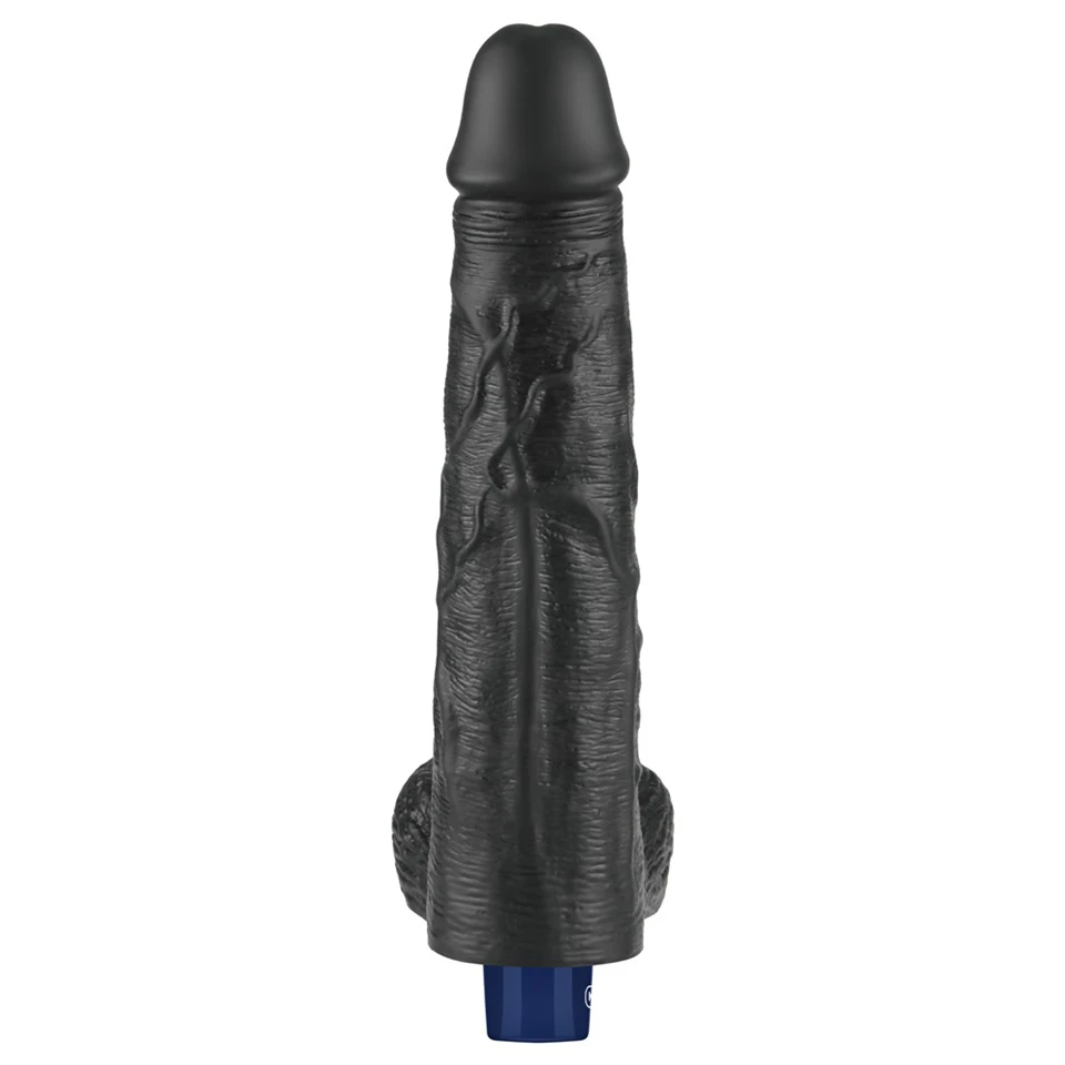 10" REAL SOFTEE Rechargeable Vibrating Dildo(Black)