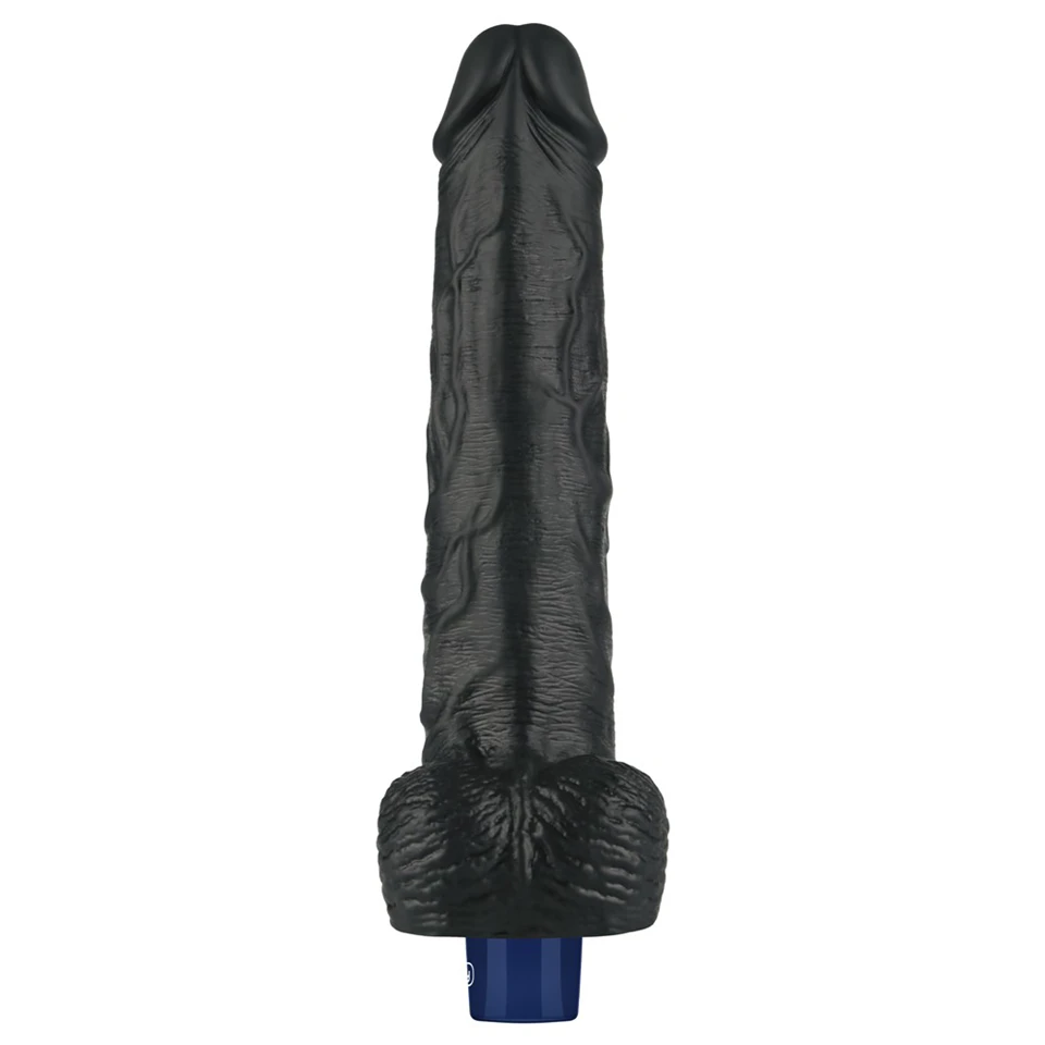 10" REAL SOFTEE Rechargeable Vibrating Dildo(Black)