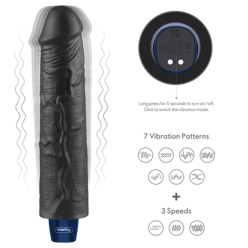 9.5" REAL SOFTEE Rechargeable Vibrating Dildo(Black)