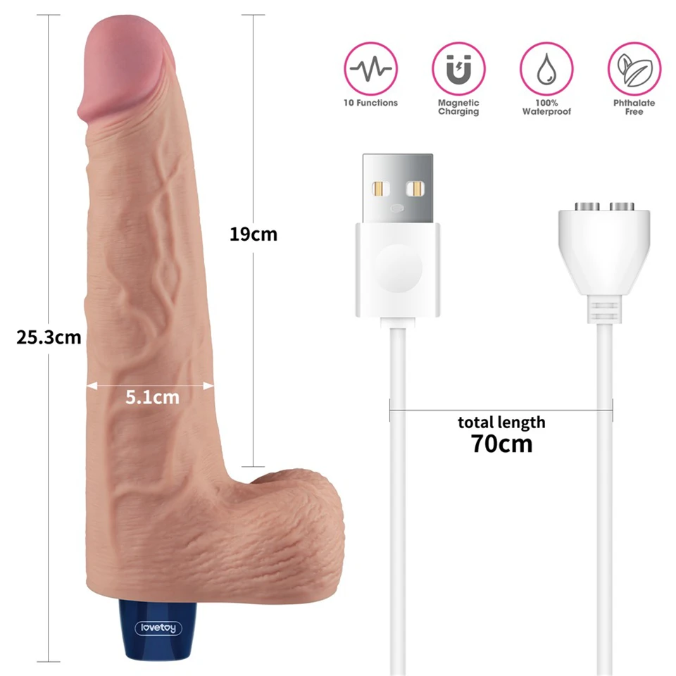 10" REAL SOFTEE Rechargeable Vibrating Dildo(Flesh)