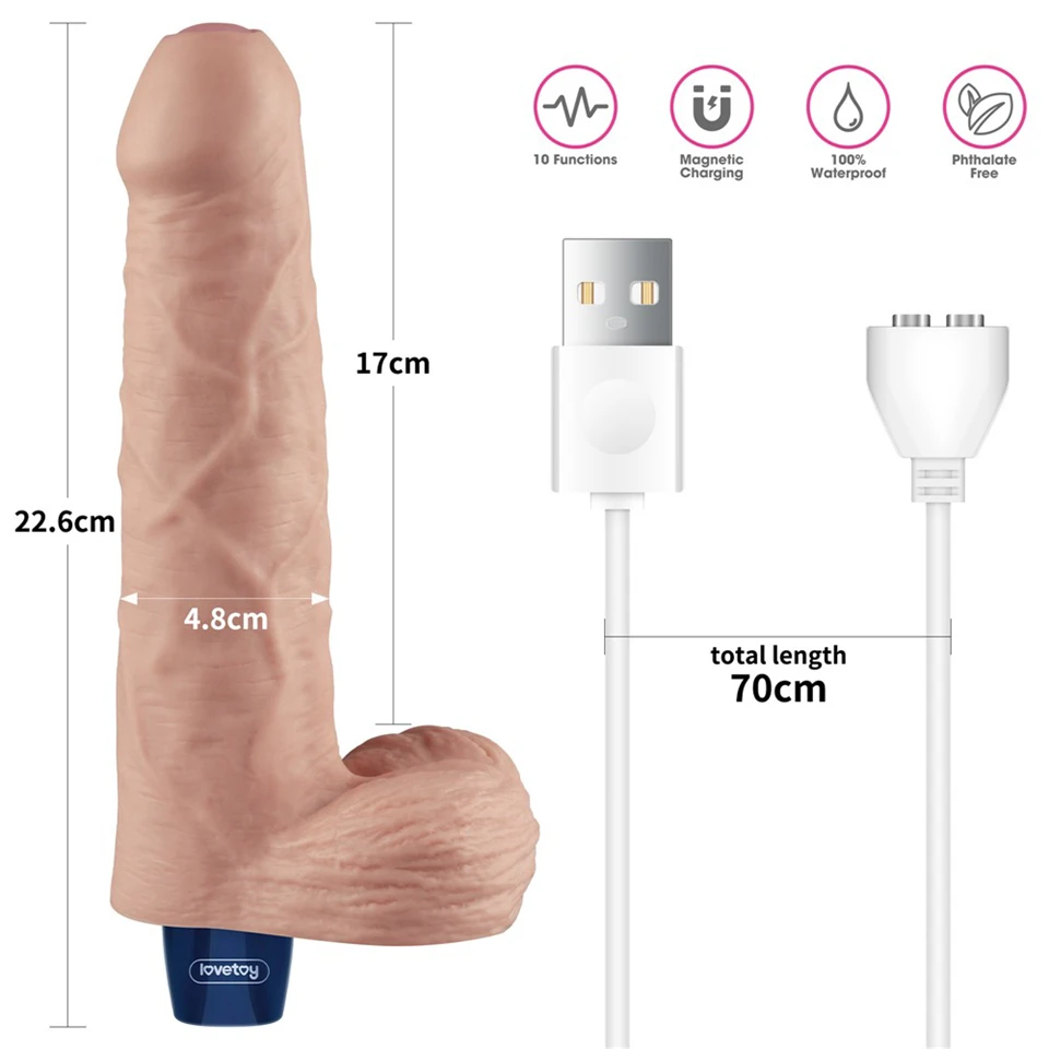 9" REAL SOFTEE Rechargeable Vibrating Dildo(Flesh)