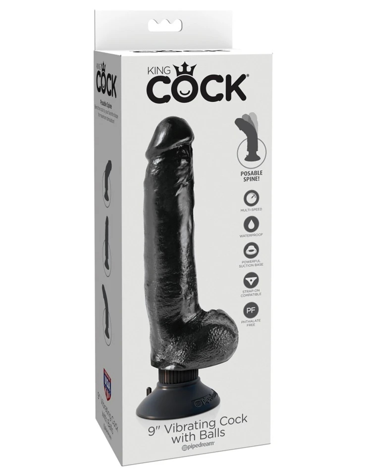 9" Vibrating Cock with Balls  Black