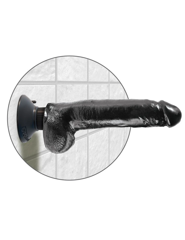 9" Vibrating Cock with Balls  Black