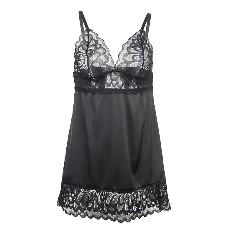 SUBBLIME - virágmintás csipke babydoll fekete L/XL