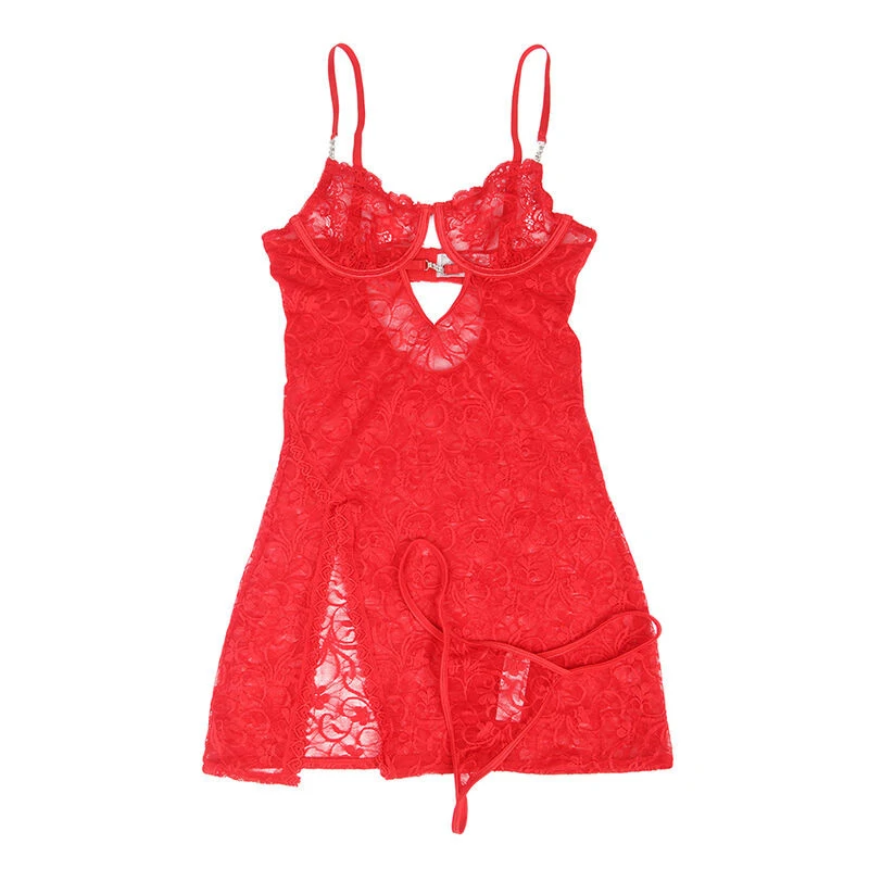 SUBBLIME - Díszes red babydoll állítható pántokkal S/M