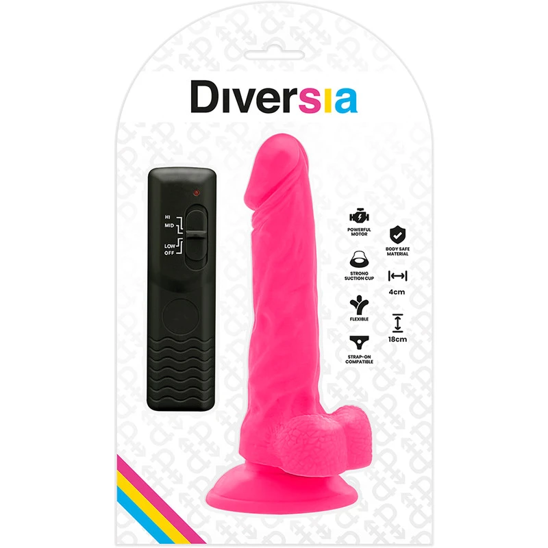 DIVERSIA - RUGALMAS VIBRÁLÓ DILDÓ RÓZSASZÍN 18 CM -O- 4 CM