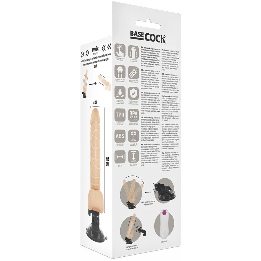 BASECOCK - VALÓSÁGHŰ VIBRÁTOR TÁVIRÁNYÍTÓVAL TERMÉSZETES HERÉKKEL 19.5CM