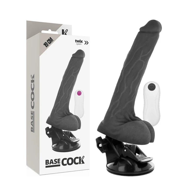 BASECOCK - REALISZTIKUS VIBRÁTOR TÁVIRÁNYÍTÓVAL FEKETE 19 CM