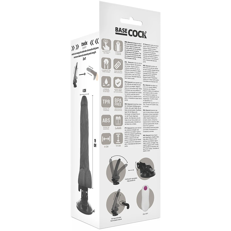 BASECOCK - REALISZTIKUS VIBRÁTOR TÁVIRÁNYÍTÓVAL FEKETE 19 CM