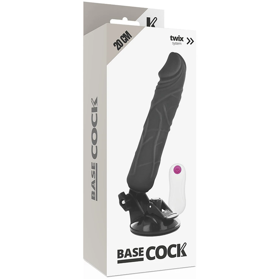 BASECOCK - REALISZTIKUS VIBRÁTOR TÁVIRÁNYÍTÓVAL FEKETE 20 CM