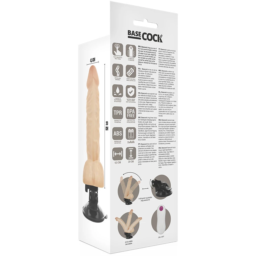 BASECOCK - VALÓSÁGHŰ, CSUKLÓS TÁVIRÁNYÍTÓS VIBRÁTOR NATÚR 20 CM