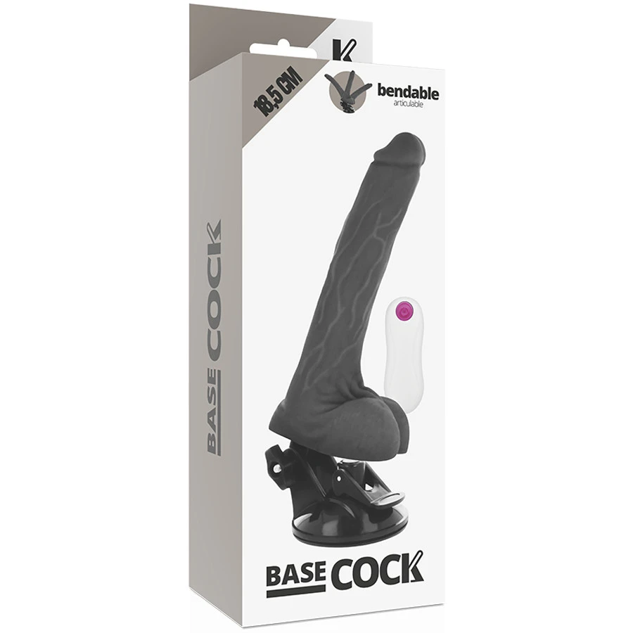 BASECOCK - VALÓSÁGHŰ, CSUKLÓS TÁVIRÁNYÍTÓS VIBRÁTOR FEKETE 18,5 CM